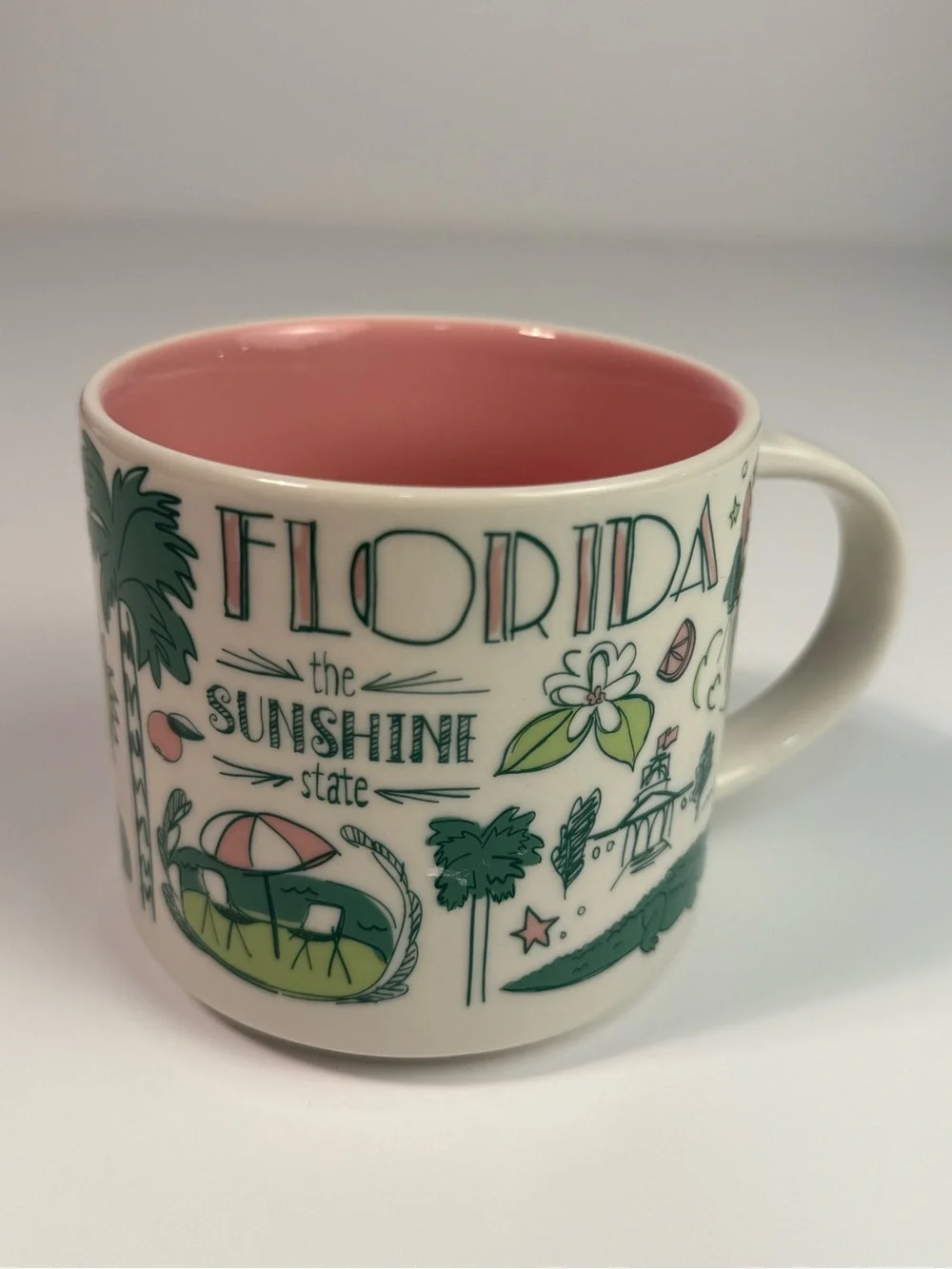 Starbucks Florida Sunshine State Ceramic Mug with Pink Interior